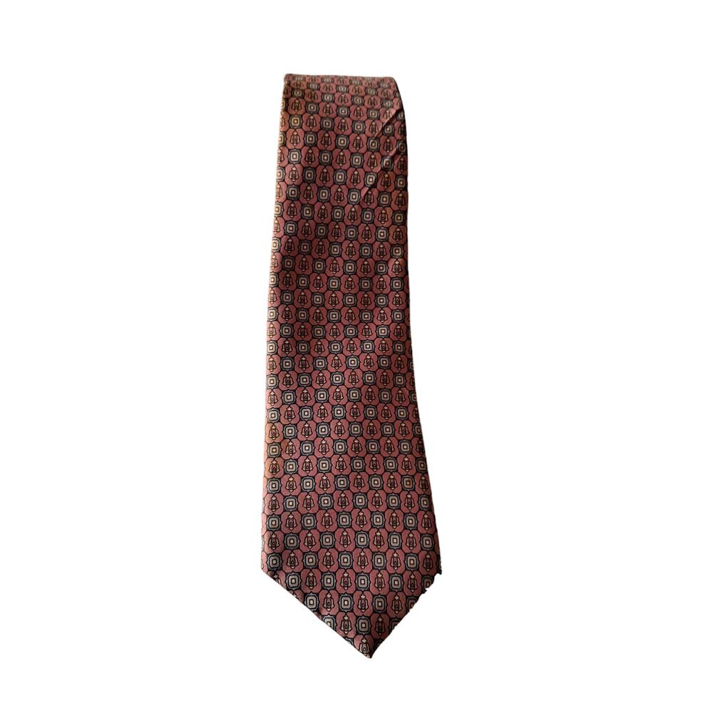 Oscar de la Renta Couture Pink & Blue Geometric 100% Silk Tie Necktie 3" X 57"